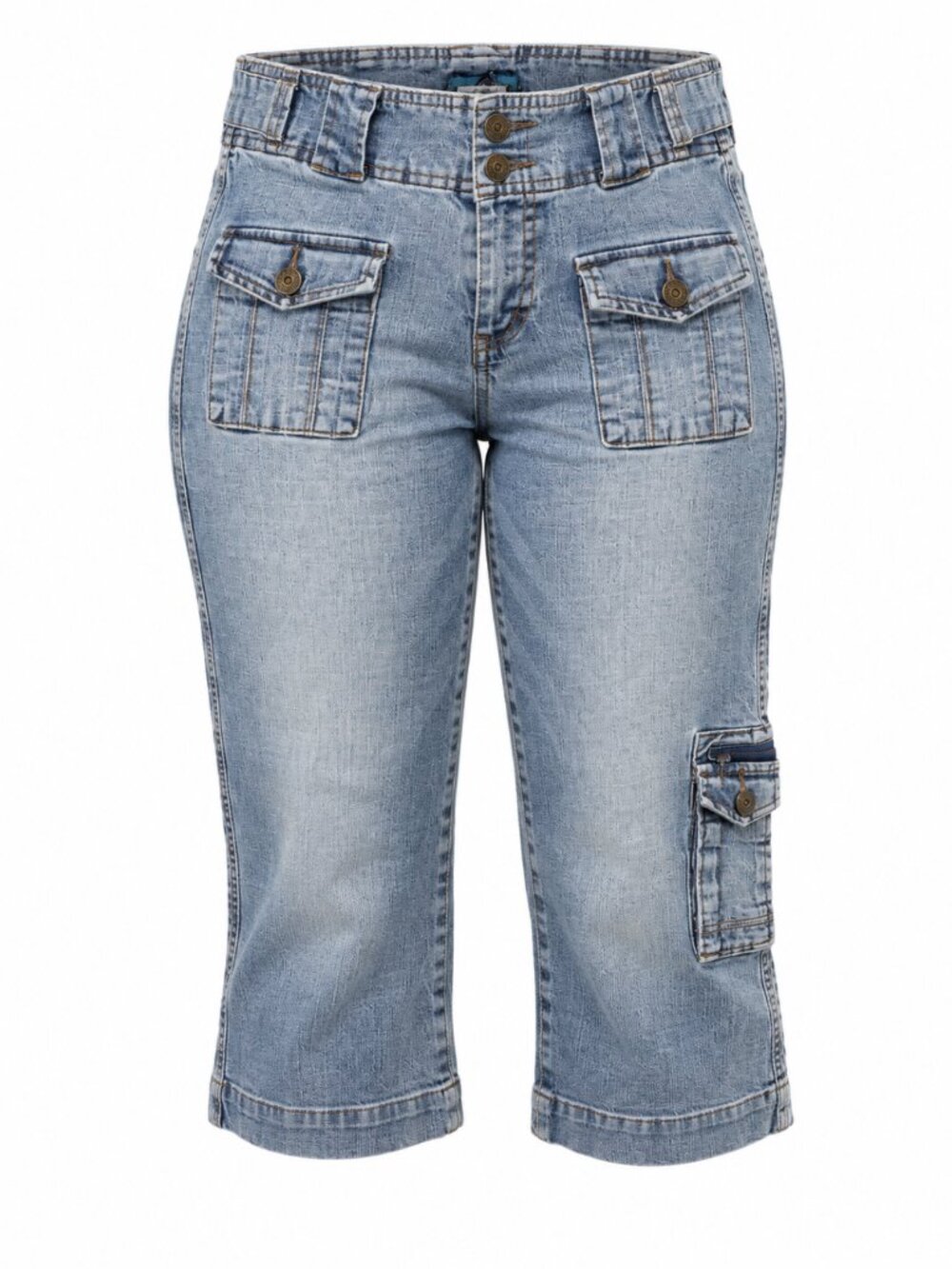 Vintage Y2K Request Light Wash Wide Leg Multi Pocket Cargo Capri Jeans Size 9